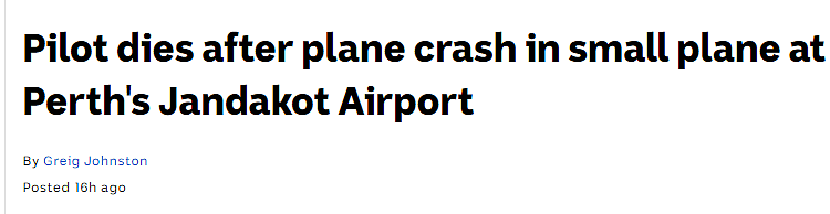 珀斯一机场发生坠机事件，飞行员确定死亡！（组图） - 1