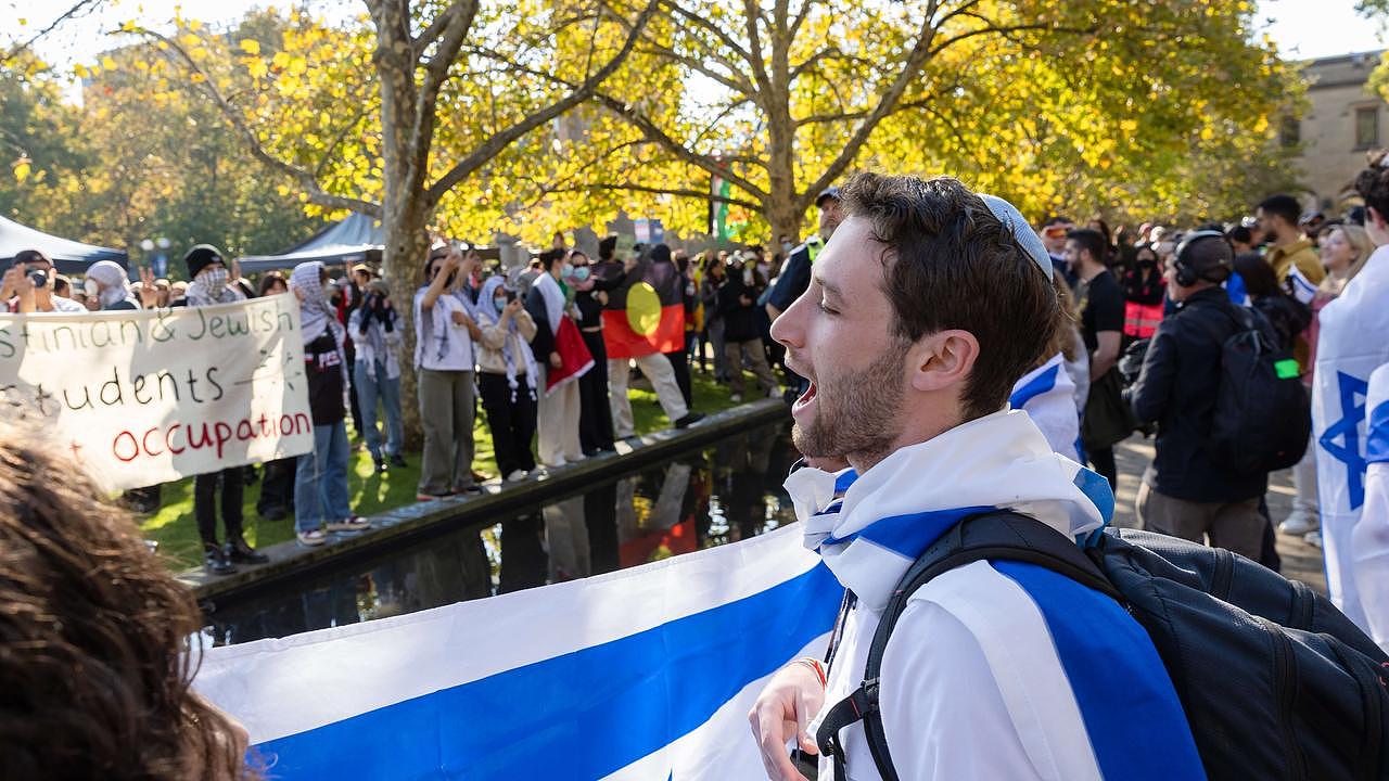 A group of about 70 pro-Israel supporters attended the protest. Picture: Jason Edwards