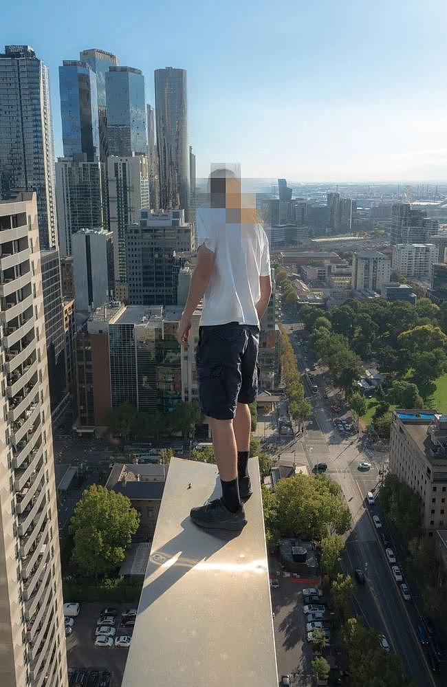 Teenagers are performing death defying stunts on the edges of Melbourne's buildings for social media fame. Picture: Instagram