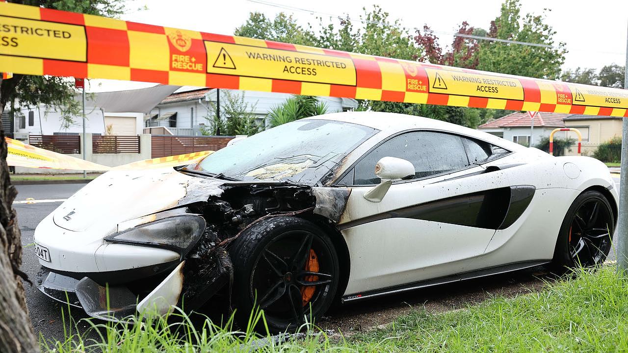 A McLaren Supercar that caught on fire on Friday night. Picture: Tim Hunter