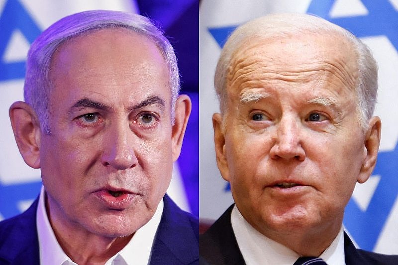 A composite image of Benjamin Netanyahu and Joe Biden.