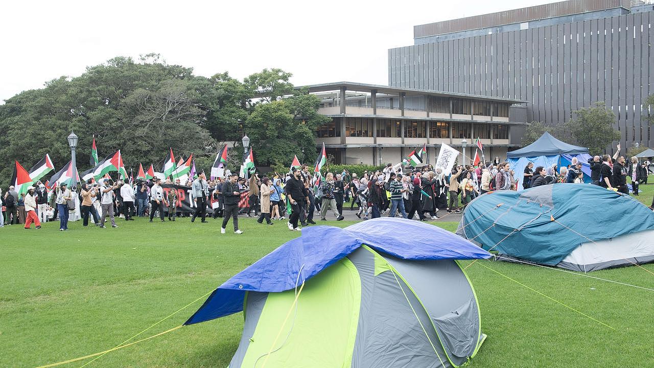 A Pro-Palestine camp at the University of Sydney. Palestine activists have established encampments in most of Australia’s major universities. Picture: NCA NewsWire / Jeremy Piper