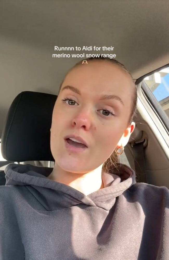 One shopper who just returned from the sale advised those planning a trip to the snow to 'run to Aldi' to nab the heavily discounted items. Picture: TikTok/natalieeclark_