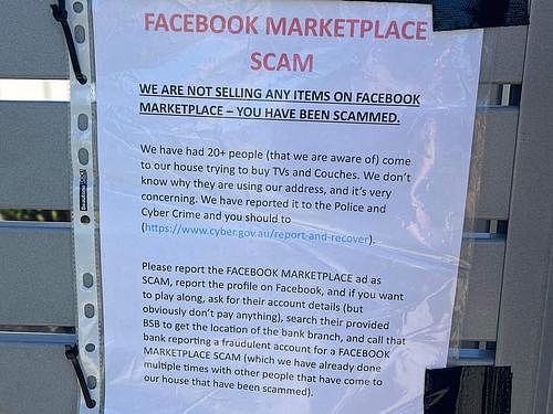 “脸书”骗子利用假地址欺骗买家，珀斯房主被迫立警示牌:我们没有出售任何物品 - 2