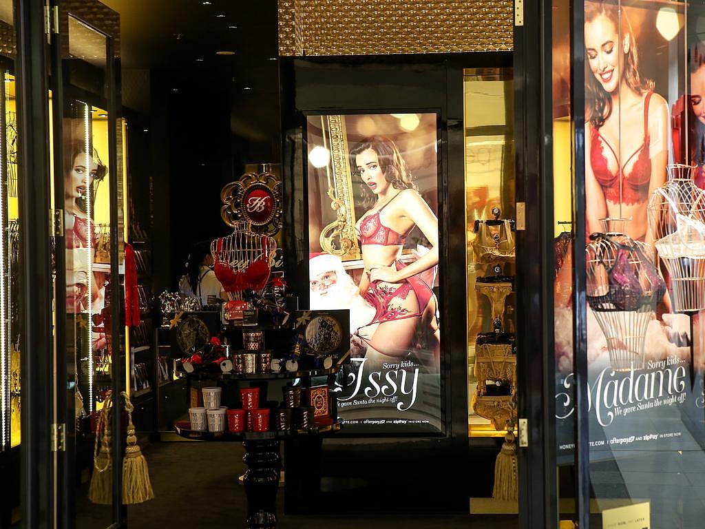 The Honey Birdette Shopfront in Westfield Geelong with Santa posters displayed