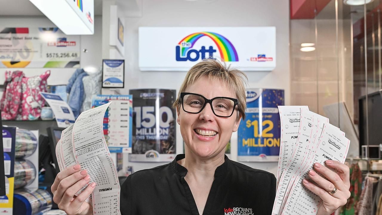 Millions of Aussies bought a ticket in the lotto from newsagents like Kylie Brown from Glenelg. Picture: NewsWire / Brenton Edwards