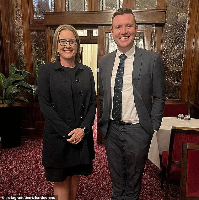 Mr Richardson (pictured with Premier Allan) shared his appointment in a post to Instagram, claiming he aims to make Victoria a safe place for women and will work to end the tragedy of  deaths of Victorian women at the hands of men