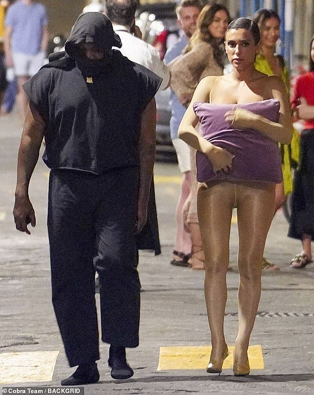 Kanye and Bianca Censori previously stepped out in Florence with Bianca once again using a purple cushion to cover her breasts