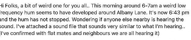 This isn't the first time residents in North Sydney have complained about a weird hum. In November 2022 a man heard a 'weird low frequency hum' at 6am and had no idea what was causing it (comment pictured)