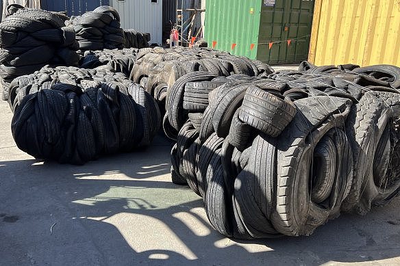 Baled tyres recently seized by the Department of Climate Change, Energy, the Environment and Water.