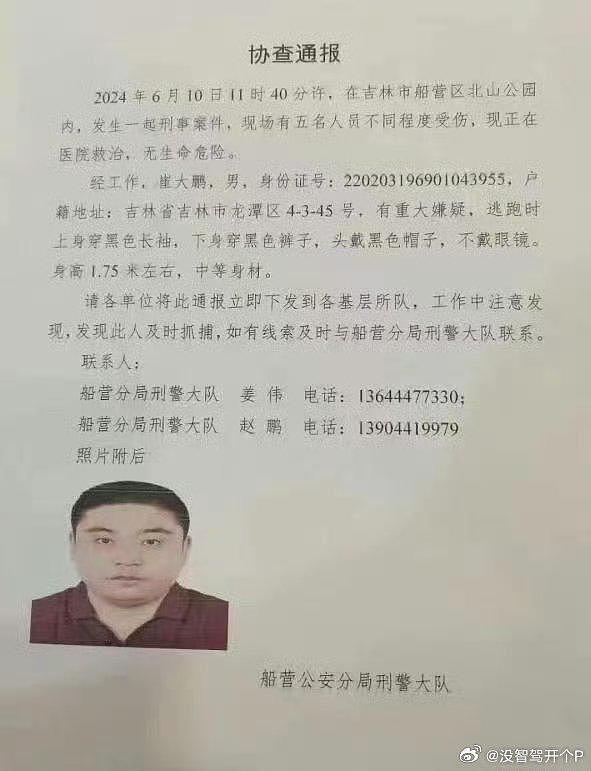 康納爾學院4名講師在中國吉林北山公園被砍傷，吉林公安公開嫌犯的外貌和身分。（取材...