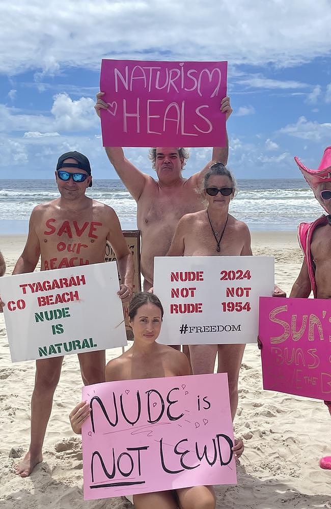 Naturists have held a rally at Tyagarah Beach near Byron Bay in to save its clothing optional status. Picture: Sam Stolz
