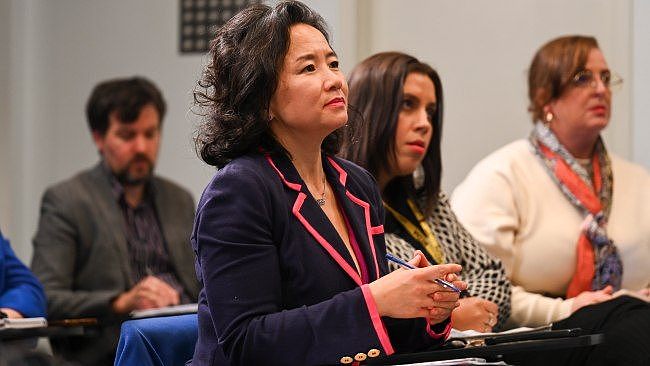 Star TV journalist Cheng Lei was blocked from entering a second major government press event just hours after Chinese embassy staff created a bizarre diplomatic incident by attempting obstructing her view. Picture: NCA NewsWire / Martin Ollman