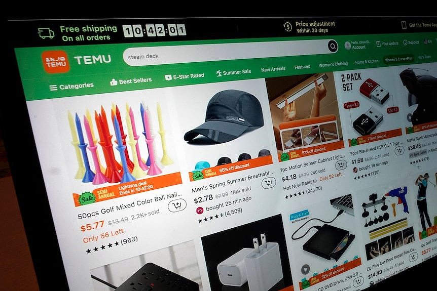 电脑上购物网站的界面，上面写着TEMU。