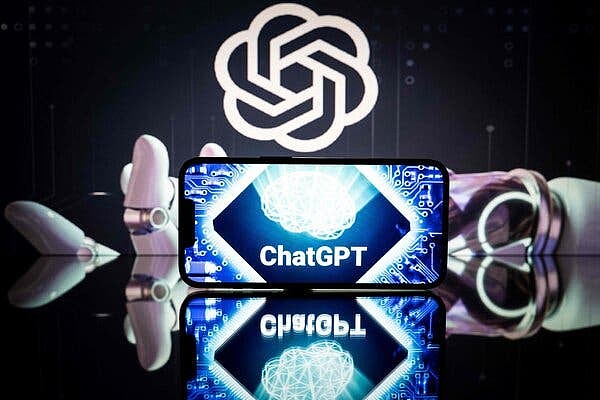 A smartphone screen showing the ChatGPT logo.