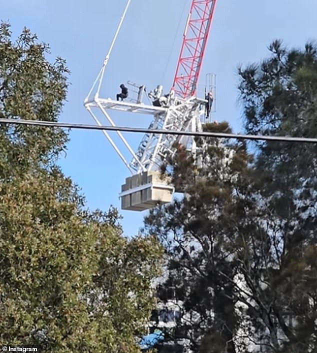 A man has been spotted on top of a crane in Bondi Junction, in Sydney 's east as emergency services work to bring him down