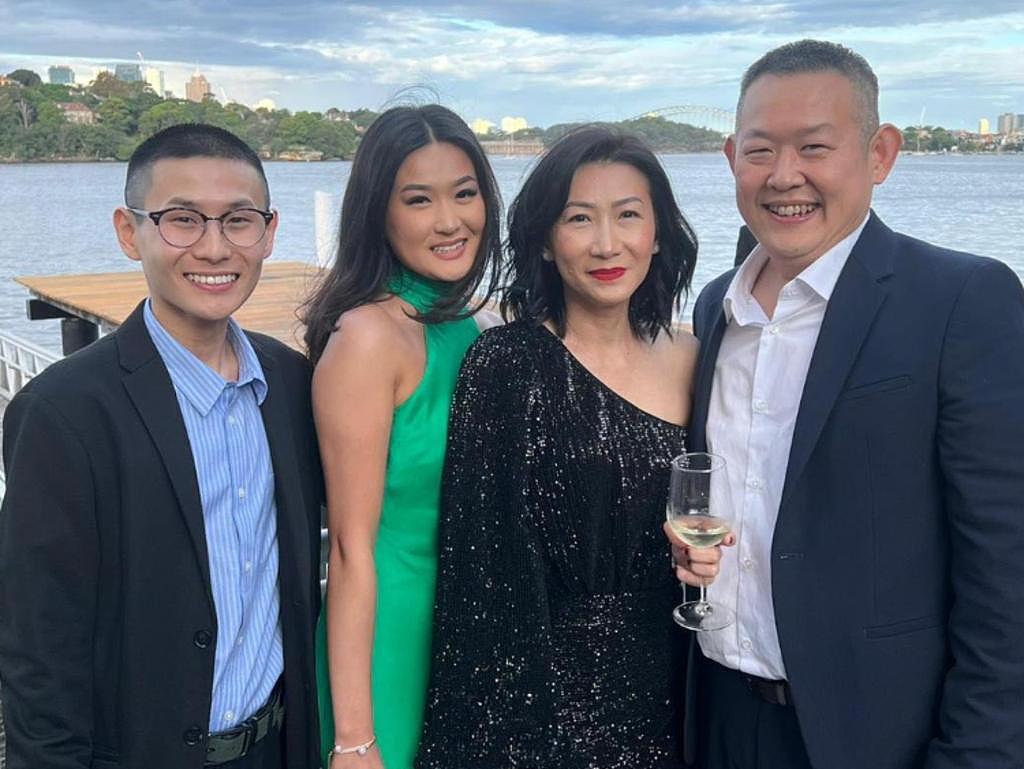 Sydney University stabbing victim Melvern Kurniawan, 22 (left) with his family, mum Desy, dad (name unknown) and sister Desy (in green).