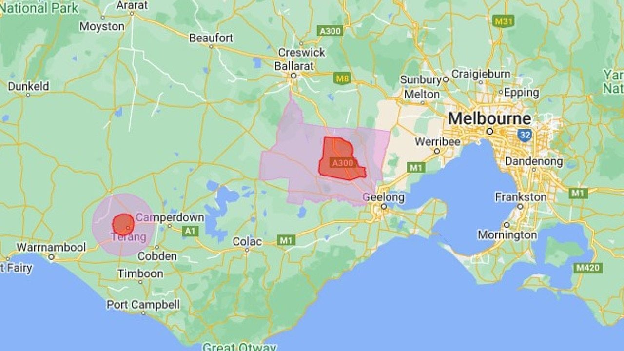 The farm areas in Victoria that have been hit with bird flu. Picture: Agriculture Victoria