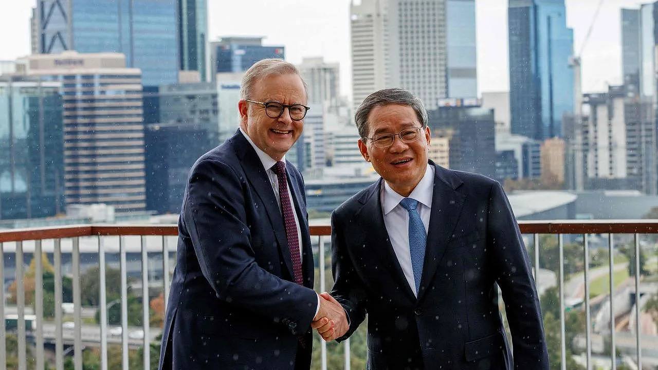 Prime Minister Anthony Albanese and Chinese Premier Li Qiang enjoy the view over Perth in June. Picture: NewsWire / Richard Wainwright / Pool