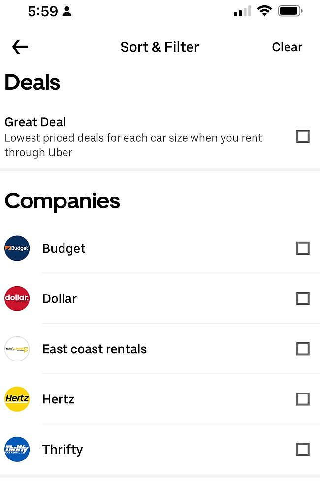 The car rental companies you can hire from include Hertz and Thrifty.