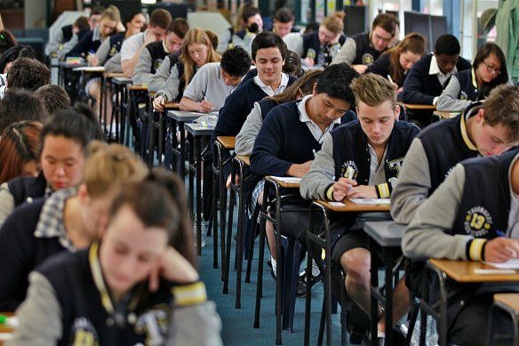 Students sitting the VCE English exam.