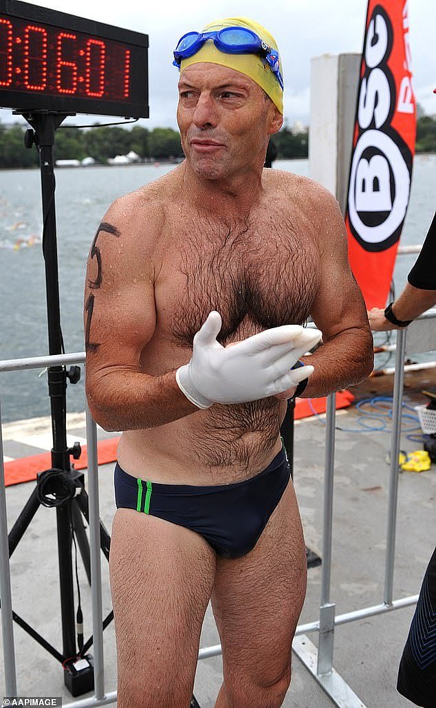 Tony Abbott is an exercise enthusiast who has competed in triathlons. He is pictured after a swimming competition on 2012, two years before he was elected prime minister