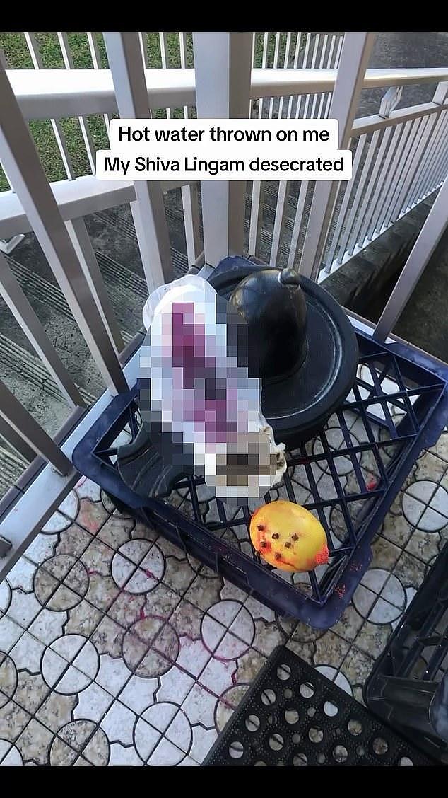 In another sickening act of harassment, the neighbours allegedly left a soiled tampon on a religious shrine outside their front door (pictured)