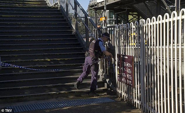 All passengers were evacuated before police established a crime scene (pictured) and halted further services between Wolli Creek and Hurstville stations