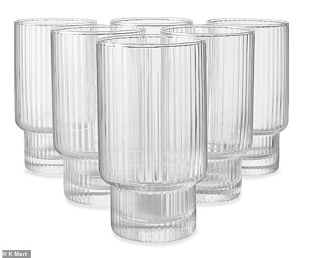 She picked up one of the ribbed Linear Hiball Glasses - which come in a pack of six for $14 - to see how it felt