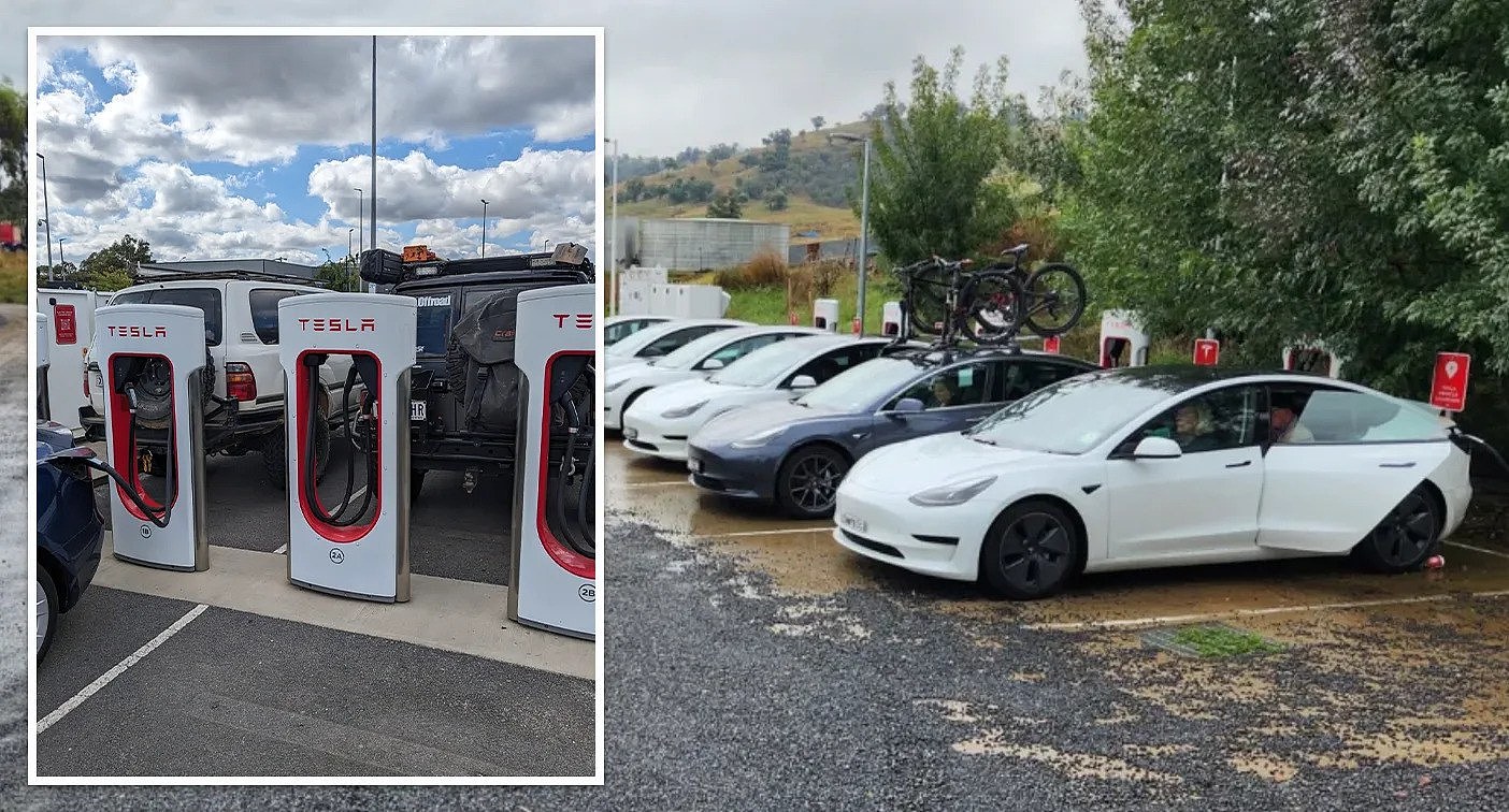 A fleet of Teslas is seen charging in NSW. 