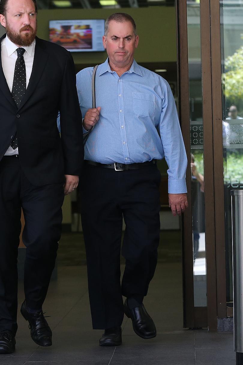 Mark Lehmann has appeared in the Perth Magistrates court on charges relating to being a pedophile. PIctured - Lehmann leaves court. Picture - Justin Benson-Cooper / The West Australian