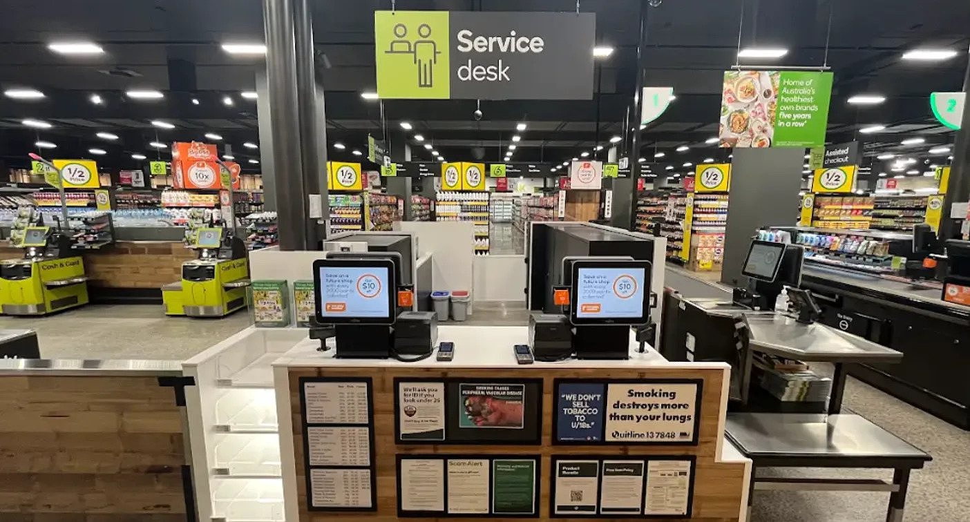 The new checkout format is seen here at the recently opened Woolworths Spotswood store in Melbourne. 