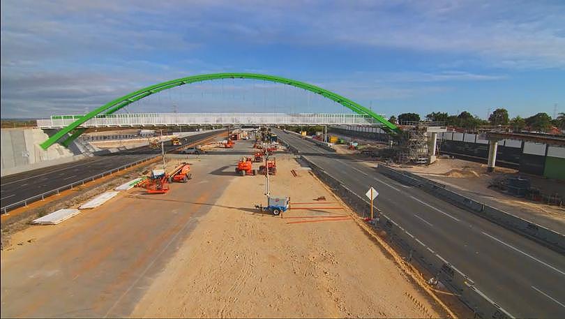 The new Ballajura Station, which has had its named changed from Malaga. Pictured new footbridge under construction Credit: Metronet Metronet