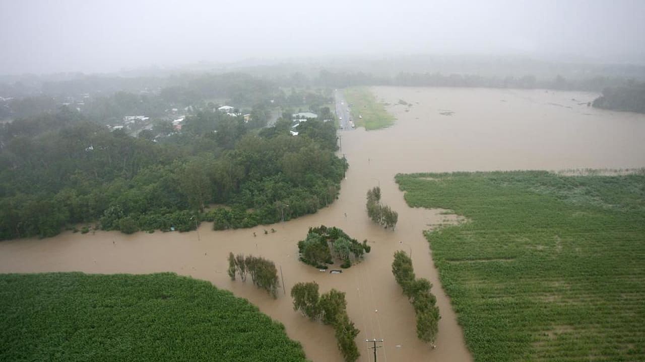 Aerial of Holloways Beach which was closed due to flood waters as the Tropical Far North has been inundated with torrential rain over the last couple of days.