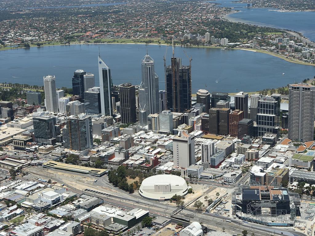 Aerial view of Perth CBD in Western Australia.