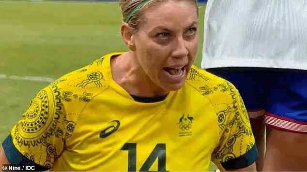 Matildas star Alanna Kennedy (pictured) blew up at herself in a sweary rant after narrowly missing a chance at an equaliser against the Americans