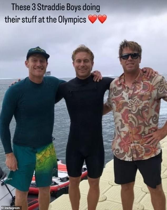 Olympics surfing judge Ben Lowe (right) has been sent home from the Paris Games in disgrace after posing in a tone-deaf photo with fellow Aussies Ethan Ewing and Bede Durbidge