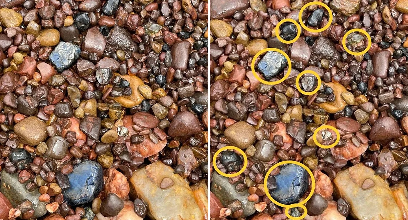 Numerous sapphires are seen in a collection of rocks.