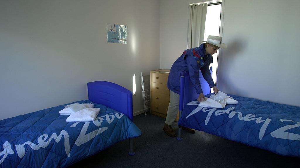 Interior of Australian Olympic team accommodation at Olympic Games athletes village in Homebush, Sydney 09 Aug 2000. olympics room bedroom