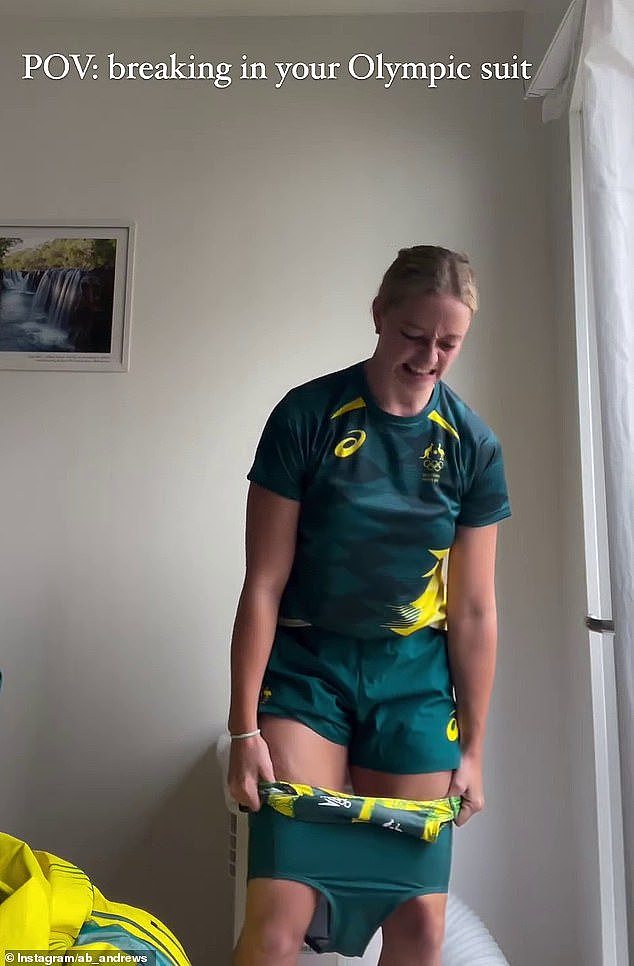 Taking to Instagram, the hero for the Stingers in the semi-final after four goals against the US hilariously showed her followers it isn't just a matter of stripping down and throwing on a costume (pictured)