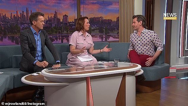 His ABC News Breakfast colleagues commended Nate for being open and honest about his anxiety. Pictured: Nate (right) with Lisa Millar (centre) and Michael Rowland