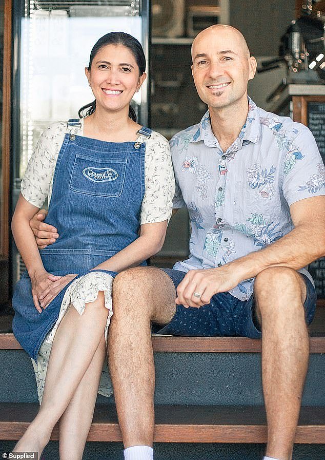 Cafe owner Adam Thomson, 50 (pictured right) said Australia is 'up there' as the worst place in the world to start a business 'due to the sheer cost' (pictured left Mr Thomson's wife Rejoice)