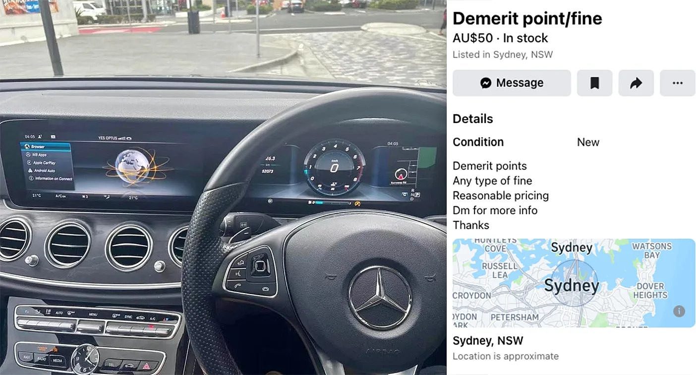 A screenshot of Facebook Marketplace, where people are offering to take demerits off of other drivers from anywhere between $50 to $150 dollars. 