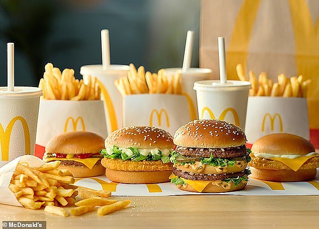 Aussies will also pay more on Uber Eats and the My Maccas App than the prices listed on Frugal Feeds for August 2024 (pictured, McDonalds burgers)