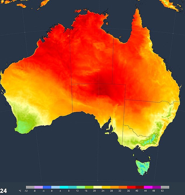 Forecast maximum temperatures for Saturday, August 24