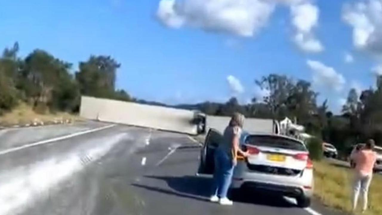 A truck rollover has caused major traffic delays on the Pacific Motorway southbound near Ballina on Friday. Picture: Facebook.