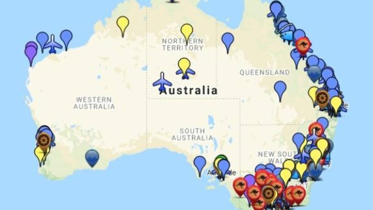 A map showing PFAS chemical contamination in Australia. Picture: Australiamap.net