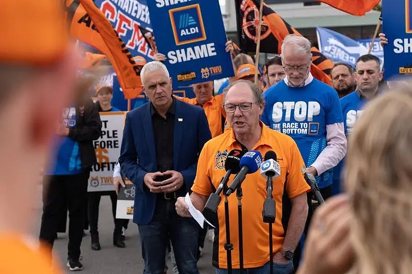 TWU State secretary Tim Dawson (in the orange shirt).