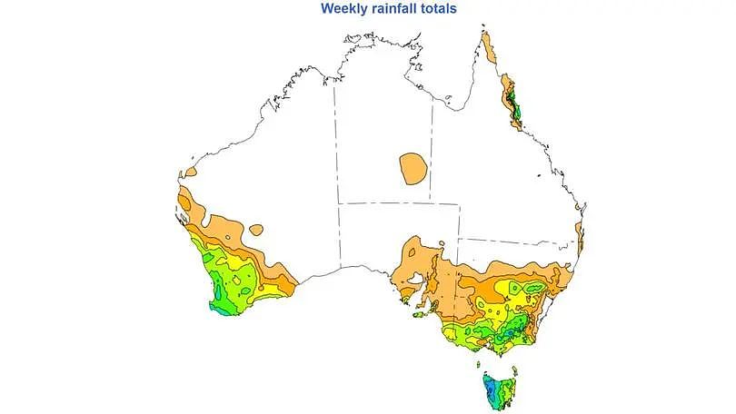 上周澳大利亚全境降雨。图片来源：BOM