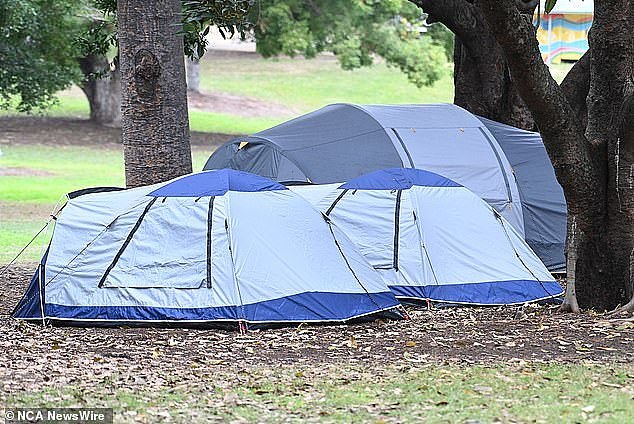 Many homeless people have no choice but to pitch a tent in a public space, which can be dangerous (pictured, homeless tents in Brisbane)